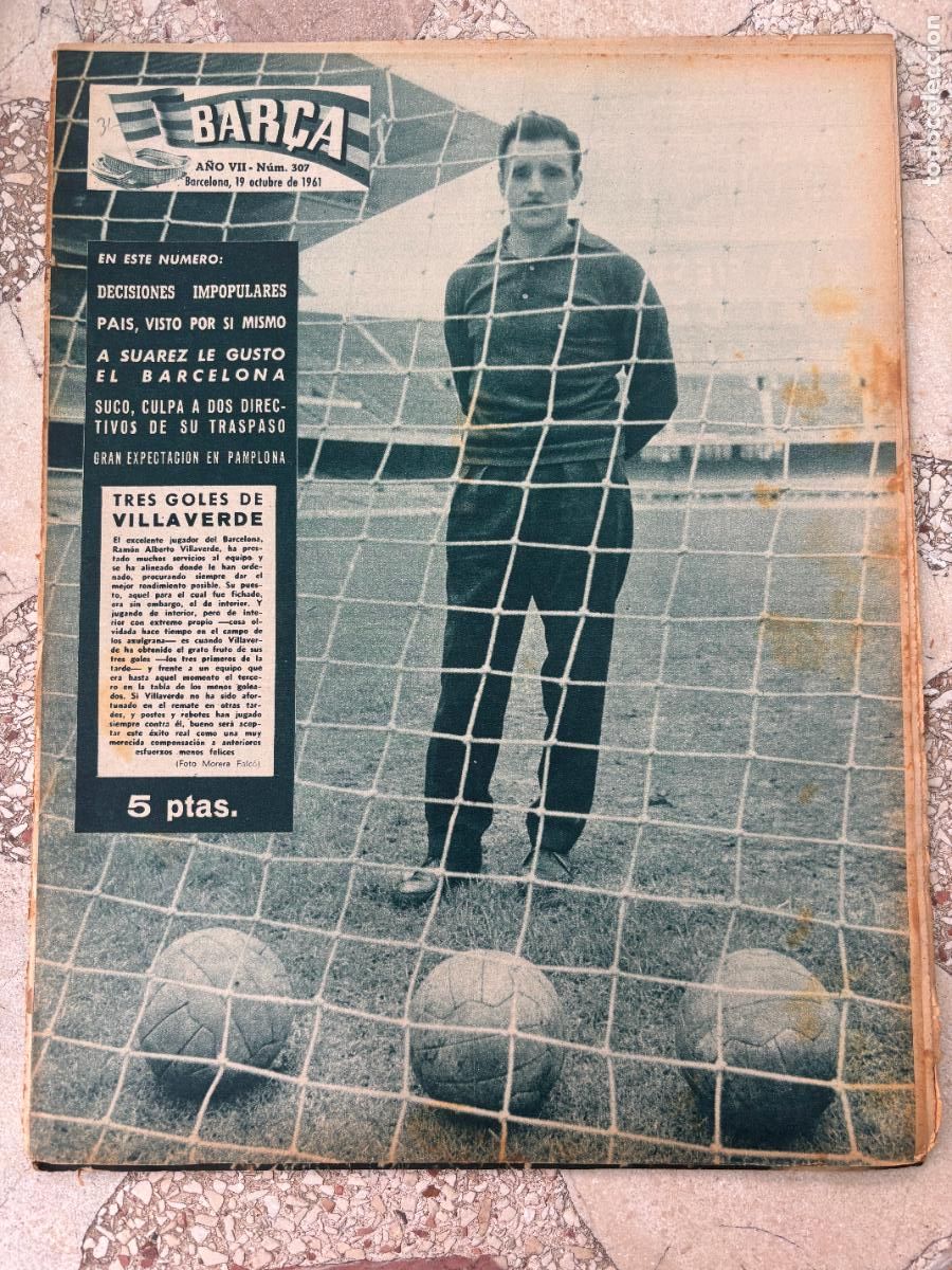 Coleccionismo deportivo: BAR&Ccedil;A N&ordm; 307 A&Ntilde;O 1961. RAM&Oacute;N ALBERTO VILLAVERDE EN PORTADA. LUIS SUAREZ.