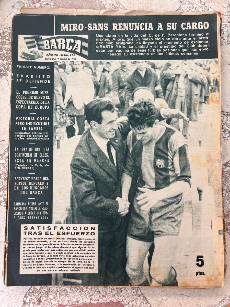 Coleccionismo deportivo: BAR&Ccedil;A N&ordm; 273 A&Ntilde;O 1961. ORIZAOLA EN PORTADA. BALMANYA. MIRO-SANS.