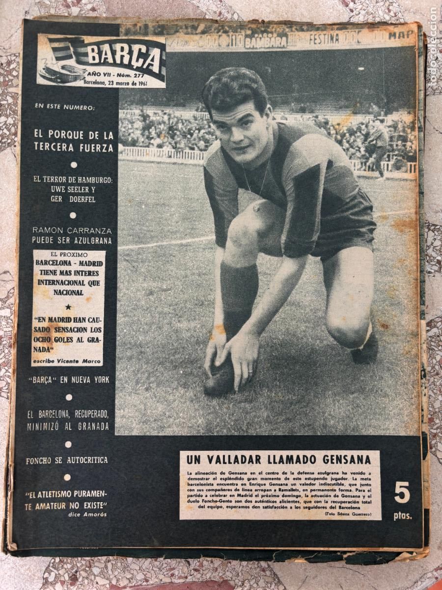 Coleccionismo deportivo: BAR&Ccedil;A N&ordm; 277 A&Ntilde;O 1961. GENSANA EN PORTADA. FONCHO. RAMON CARRANZA.