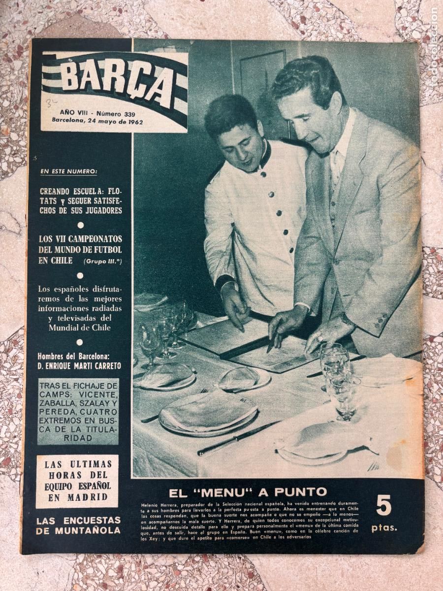 Coleccionismo deportivo: BAR&Ccedil;A N&ordm; 339 A&Ntilde;O 1962. HELENIO HERRERA EN PORTADA. ENRIQUE MARTI CARRETO.