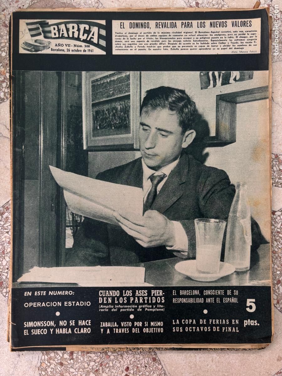 Coleccionismo deportivo: BAR&Ccedil;A N&ordm; 308 A&Ntilde;O 1961. SIMONSSON. ZABALLA. CZIBOR Y TEJADA. PEREDA.