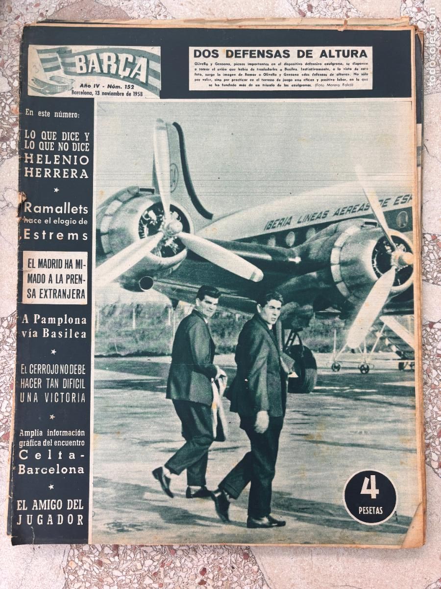 Coleccionismo deportivo: BAR&Ccedil;A N&ordm; 152 A&Ntilde;O 1958. OLIVELLA Y GENSANO EN PORTADA. RAMALLETS. HELENIO HERRERA.