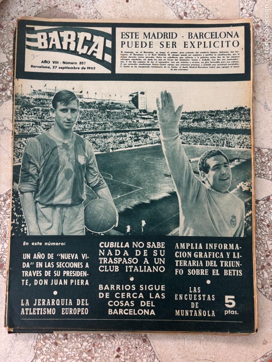 Coleccionismo deportivo: BAR&Ccedil;A N&ordm; 357 A&Ntilde;O 1962. CUBILLA. ATLETISMO EUROPEO. BARRIOS. MADRID VS BARCELONA