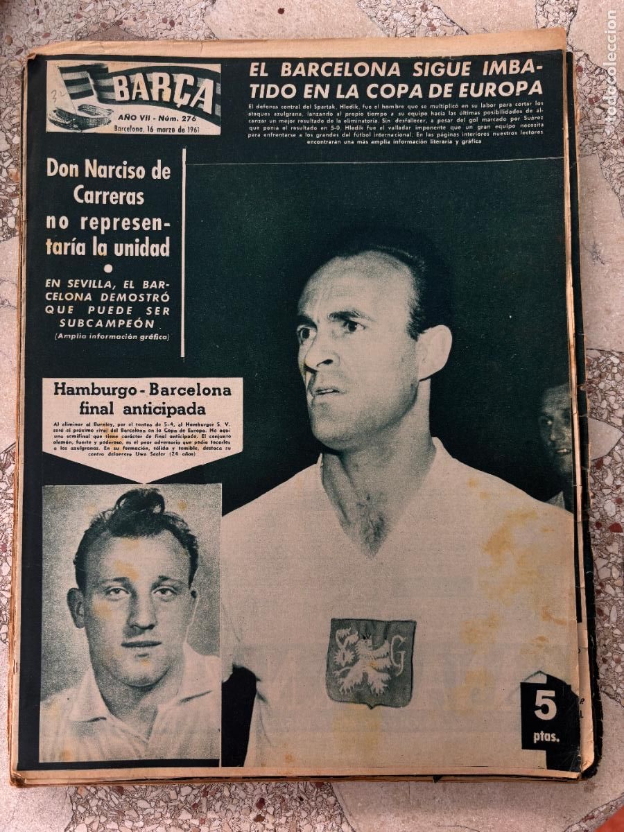 Coleccionismo deportivo: BAR&Ccedil;A N&ordm; 276 A&Ntilde;O 1961. NARCISO DE CARRERAS. HLEDIK. COPA DE EUROPA.