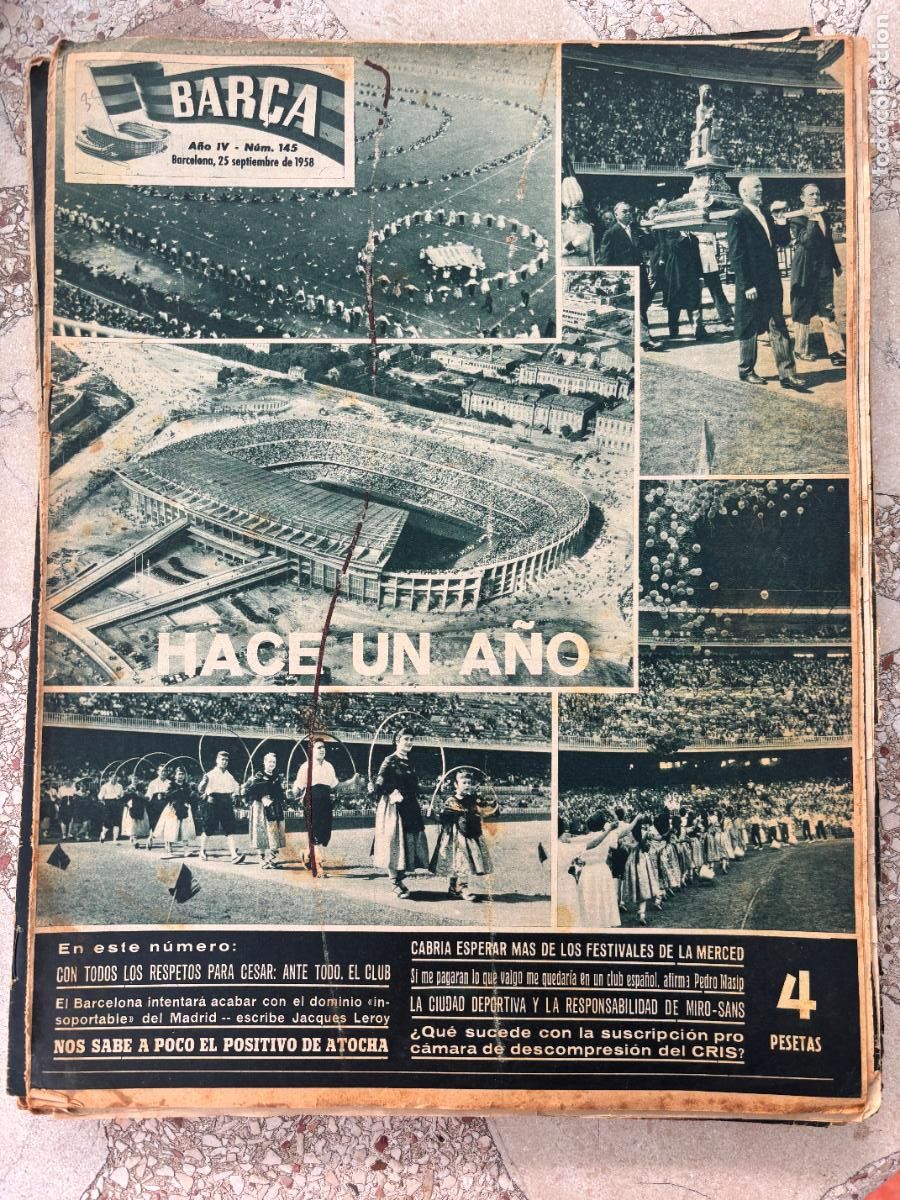 Coleccionismo deportivo: BAR&Ccedil;A N&ordm; 145 A&Ntilde;O 1958. 1 A&Ntilde;O INNAUGURACI&Oacute;N CAMP NOU. JACQUES LEROY.