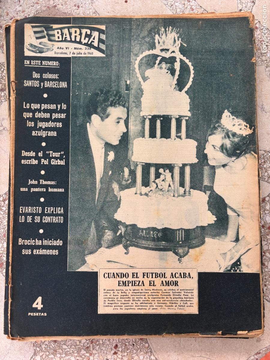 Coleccionismo deportivo: BAR&Ccedil;A N&ordm; 238 A&Ntilde;O 1960. BODA FERNANDO OLIVELLA Y CARMEN SALVADOR EN PORTADA. EVARISTO. BROCIC.