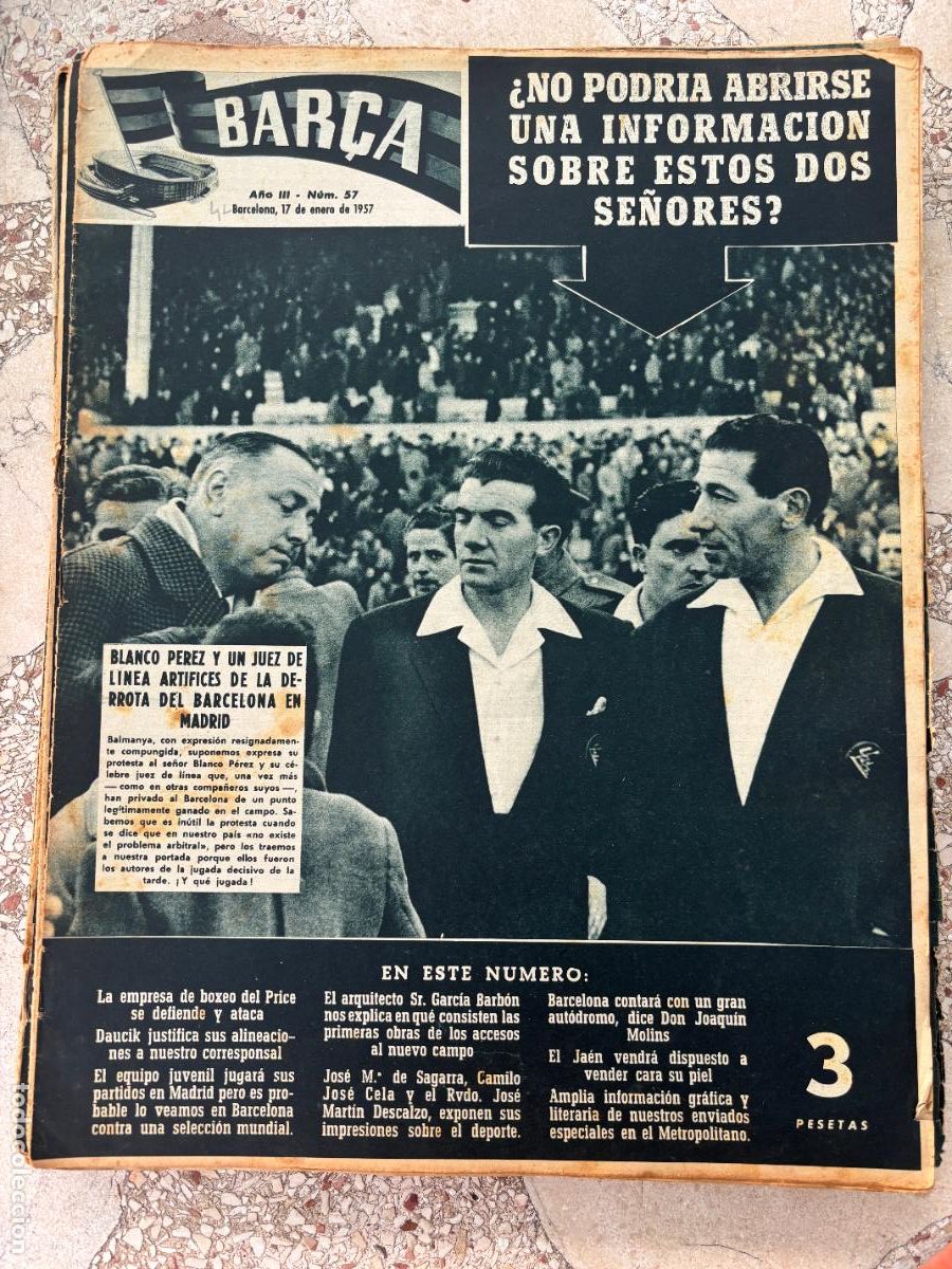 Coleccionismo deportivo: BAR&Ccedil;A N&ordm; 57 A&Ntilde;O 1957. BLANCO PEREZ EN PORTADA. DAUCIK. CAMILO JOS&Eacute; CELA.