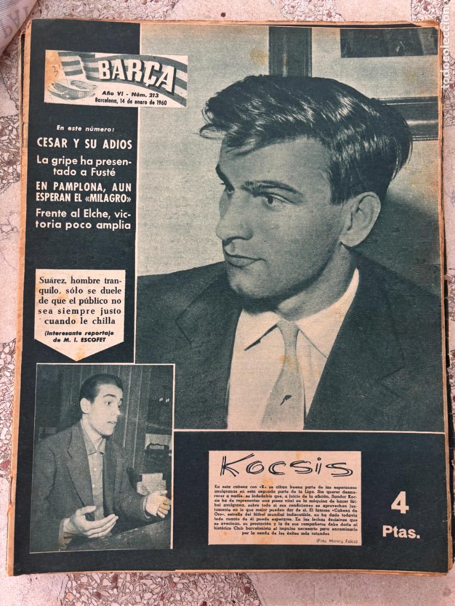 Coleccionismo deportivo: BAR&Ccedil;A N&ordm; 213 A&Ntilde;O 1960. KOCSIS EN PORTADA. LU&Iacute;S SUAREZ.