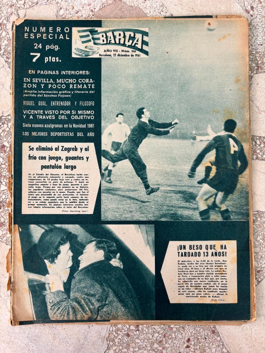 Sammelleidenschaft Sport: BAR&Ccedil;A N&ordm; 316 A&Ntilde;O 1961. MIGUEL GUAL. ANA KUBALA. ZAGREB VS BARCELONA