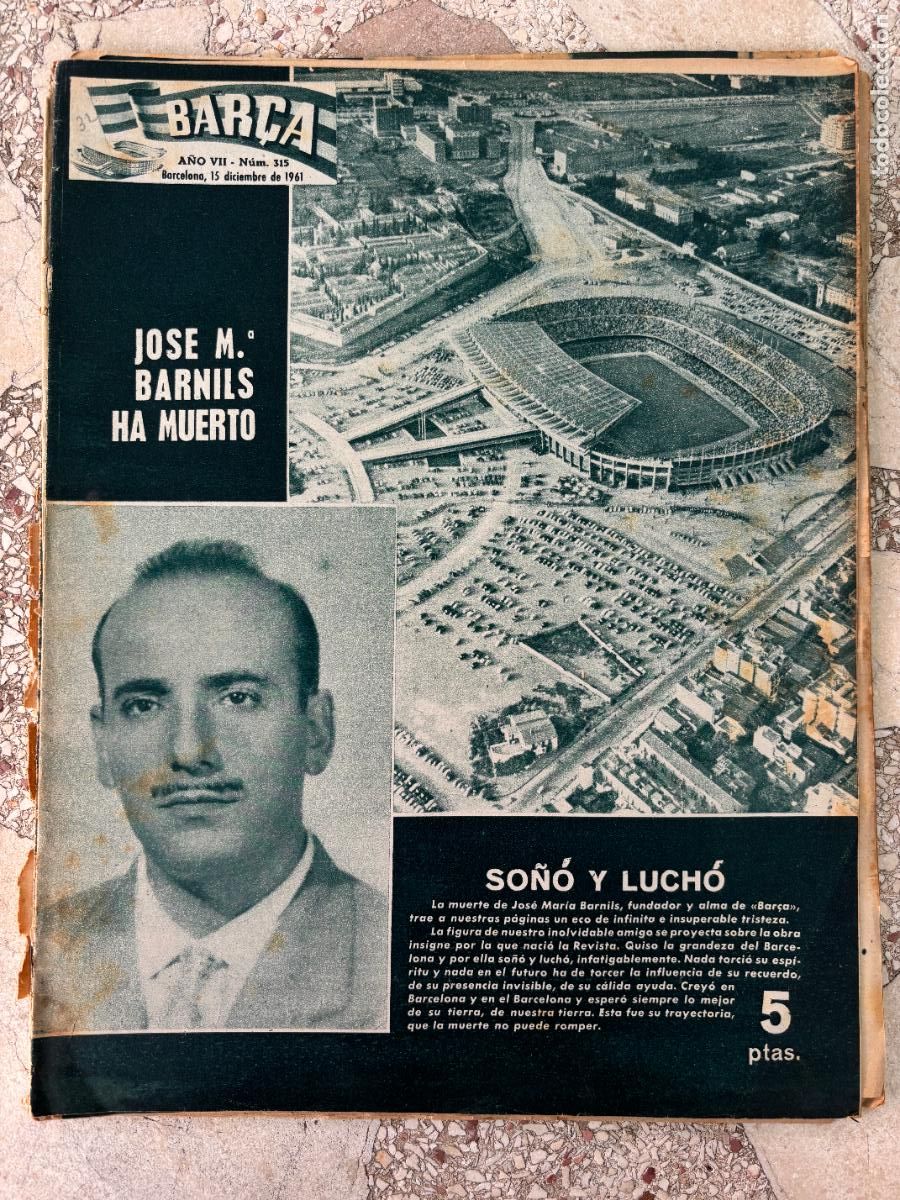 Sammelleidenschaft Sport: BAR&Ccedil;A N&ordm; 315 A&Ntilde;O 1961. JOSE M&ordf; BARNILS HA MUERTO. DI STEFANO. BARCELONA VS DYNAMO.