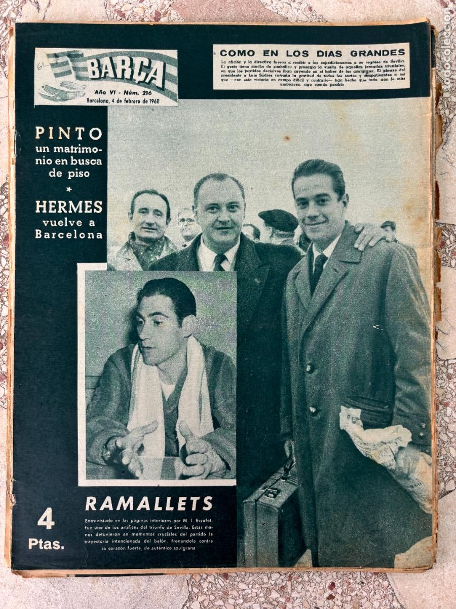 Sammelleidenschaft Sport: BAR&Ccedil;A N&ordm; 216 A&Ntilde;O 1960. RAMALLETS EN PORTADA. PINTO. HERMES. OVIEDO VS BARCELONA.