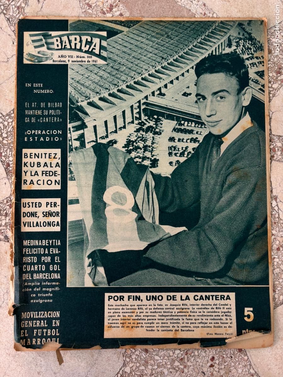 Coleccionismo deportivo: BAR&Ccedil;A N&ordm; 310 A&Ntilde;O 1961. LORENZO RIF&Eacute; EN PORTADA. MEDINABEYTIA. BENITEZ, KUBALA Y LA FEDERACI&Oacute;N.