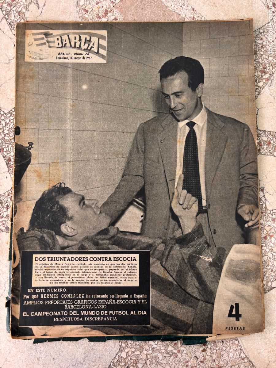 Coleccionismo deportivo: BAR&Ccedil;A N&ordm; 76 A&Ntilde;O 1957. HERMES GONZALEZ. KUBALA EN PORTADA. ESPA&Ntilde;A VS ESCOCIA.