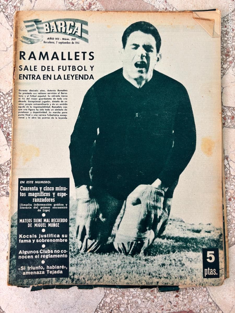 Collectionnisme sportif: BAR&Ccedil;A N&ordm; 301 A&Ntilde;O 1961. ANTONIO RAMALLETS EN PORTADA. KOCSIS. MIGUEL MU&Ntilde;OZ.