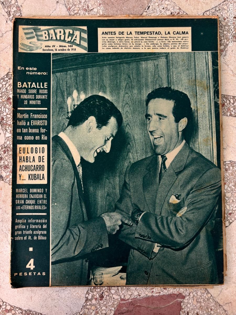 Sports collectibles: BAR&Ccedil;A N&ordm; 148 A&Ntilde;O 1958. MART&Iacute;N FRANCISCO. MARCEL DOMINGO Y HELENIO HERRERA EN PORTADA.