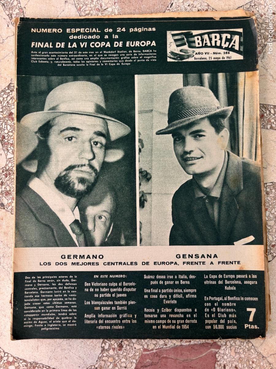 Coleccionismo deportivo: BAR&Ccedil;A N&ordm; 286 A&Ntilde;O 1961. GERMANO Y GENSANA EN PORTADA. DON VICTORIANO. KOCSIS Y CZIBOR.