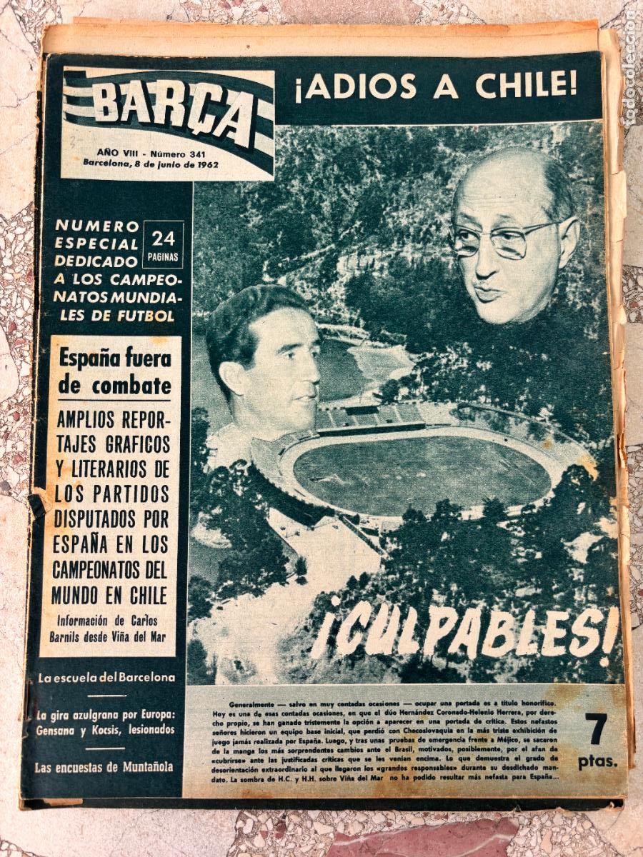 Sports collectibles: BAR&Ccedil;A N&ordm; 341 A&Ntilde;O 1962. GENSANA Y KOCSIS LESIONADOS. ENCUESTAS DE MUNTA&Ntilde;OLA. CARLOS BARNILS.