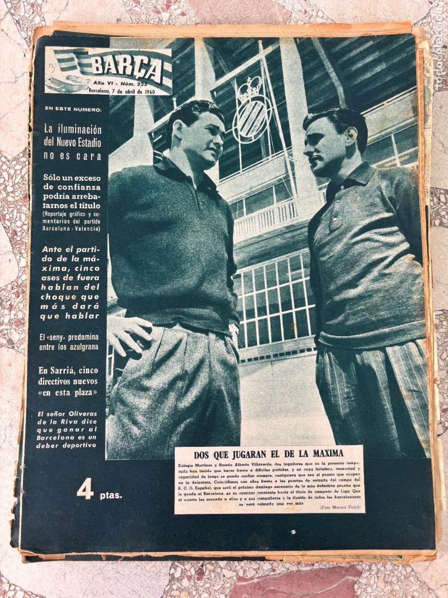 Coleccionismo deportivo: BAR&Ccedil;A N&ordm; 225 A&Ntilde;O 1960. EULOGIO MARTINEZ Y RAMON ALBERTO VILLAVERDE EN PORTADA. OLIVERAS.