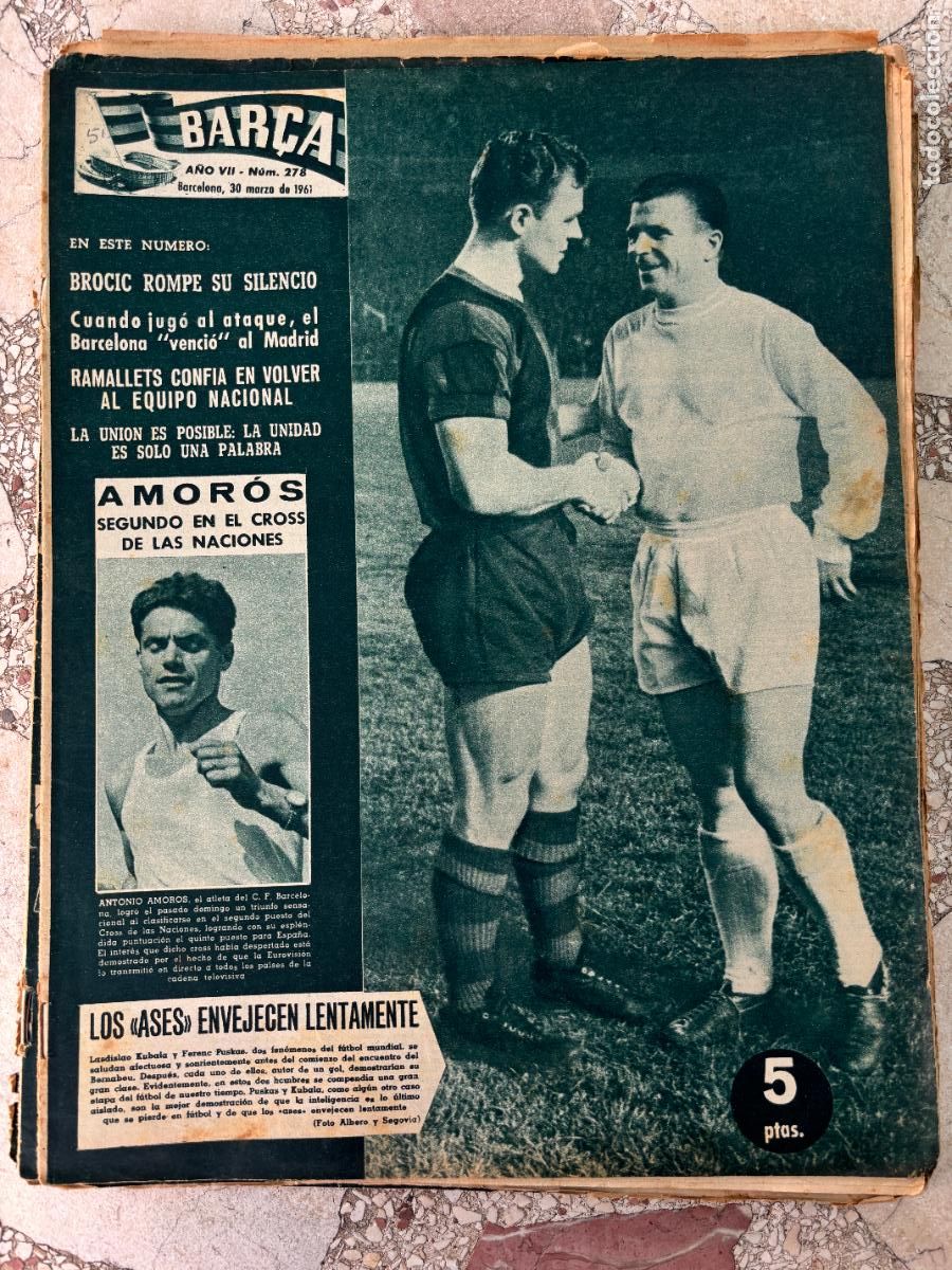 Coleccionismo deportivo: BAR&Ccedil;A N&ordm; 278 A&Ntilde;O 1961. BROCIC. AMOR&Oacute;S. KUBALA U PUSKAS EN PORTADA. RAMALLETS.