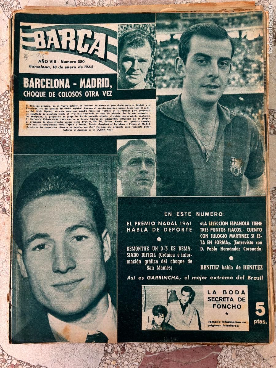 Coleccionismo deportivo: BAR&Ccedil;A N&ordm; 320 A&Ntilde;O 1962. GARRINCHA. BODA DE FONCHO. PUSKAS. KOCSIS. DI STEFANO.