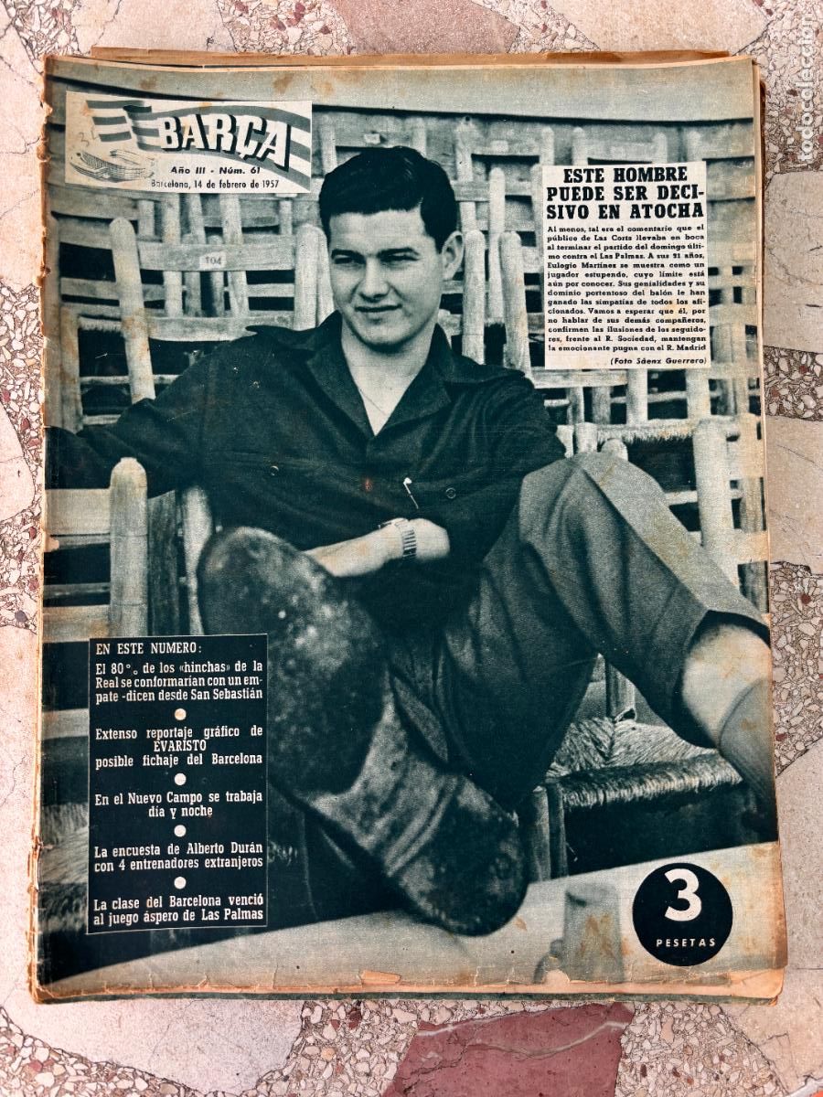 Coleccionismo deportivo: BAR&Ccedil;A N&ordm; 61 A&Ntilde;O 1957. EULOGIO MARTINEZ EN PORTADA. REPORTAJE EVARISTO. ALBERTO DURAN.