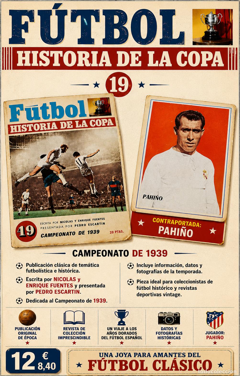 Sports collectibles: F&Uacute;TBOL HISTORIA DE LA COPA N.&ordm; 19 | CAMPEONATO 1939 | PAHI&Ntilde;O | PEDRO ESCART&Iacute;N