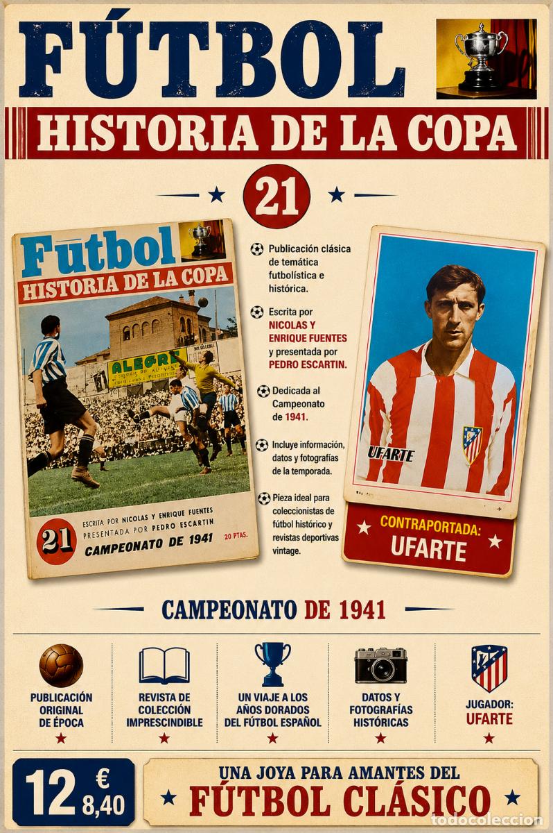 Collezionismo sportivo: F&Uacute;TBOL HISTORIA DE LA COPA N&ordm; 21 | CAMPEONATO 1941 | UFARTE | PEDRO ESCART&Iacute;N