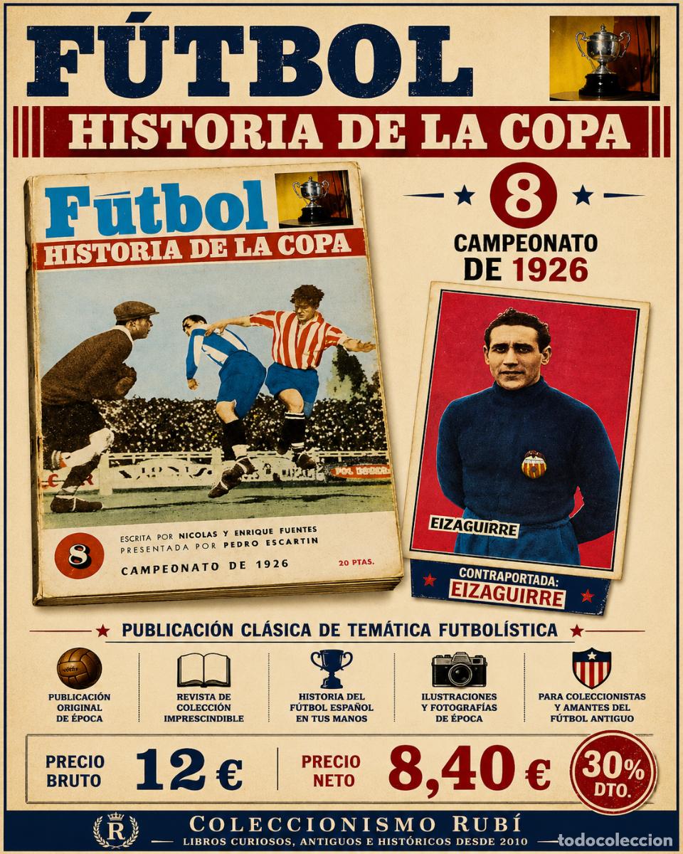 Coleccionismo deportivo: F&Uacute;TBOL HISTORIA DE LA COPA N.&ordm; 8 | CAMPEONATO DE 1926 | CONTRAPORTADA EIZAGUIRRE