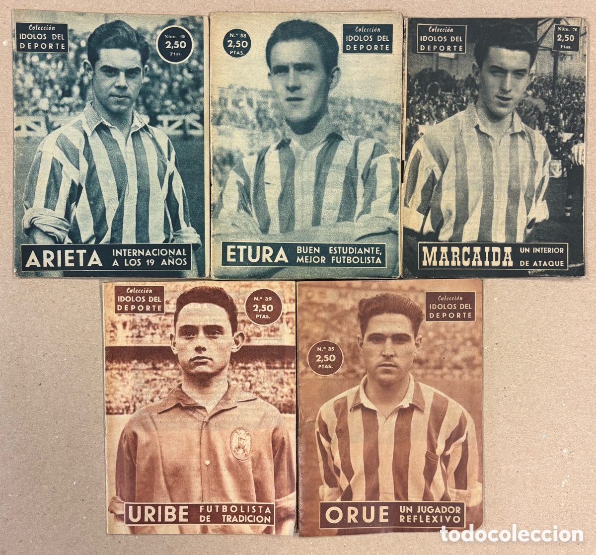 Sports collectibles: ORUE - URIBE - ETURA - ARIETA - MARCAIDA (ATHLETIC CLUB BILBAO). 5 N&Uacute;MEROS COLECCI&Oacute;N &Iacute;DOLOS DEL DEP