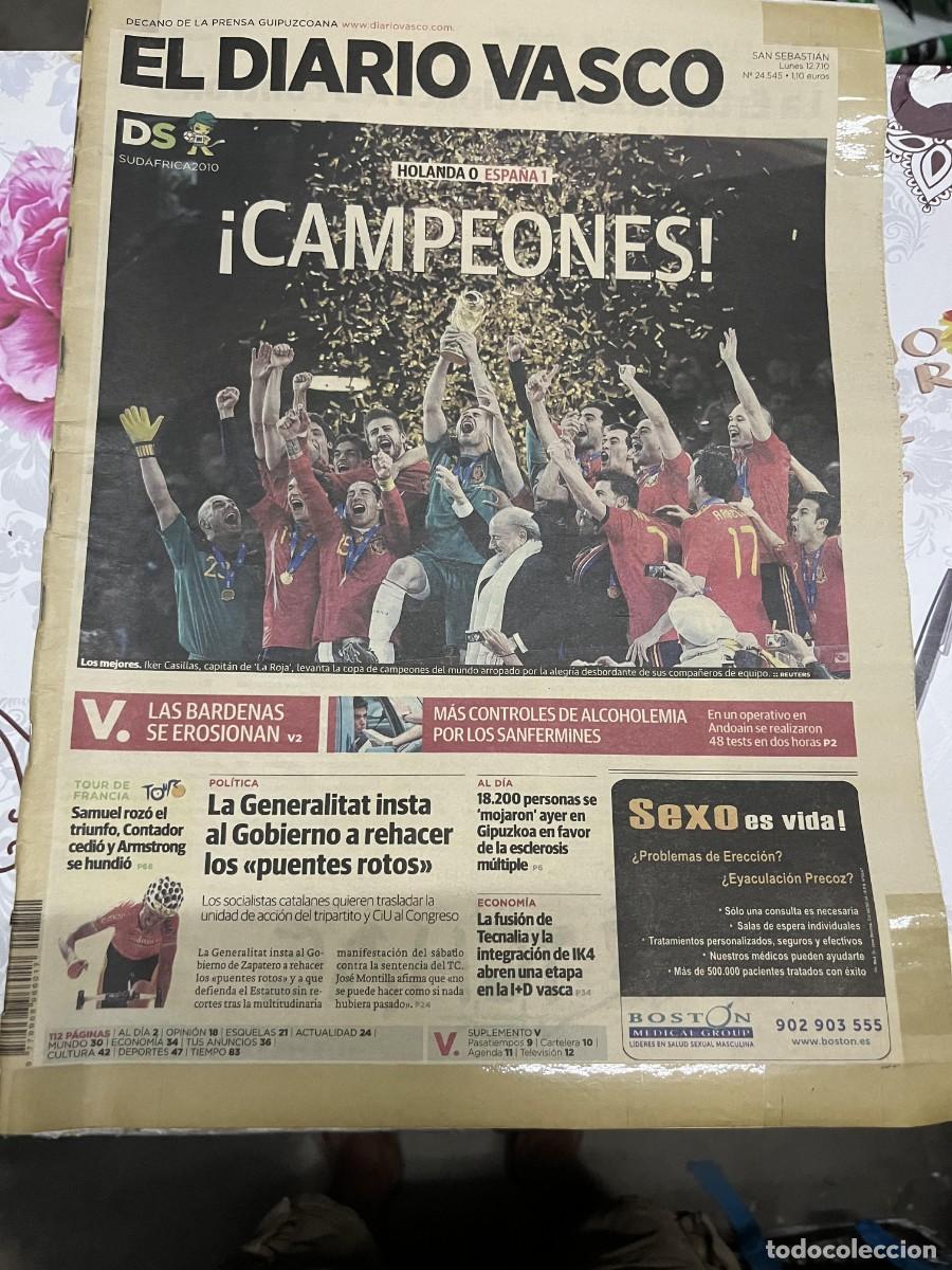 Collezionismo sportivo: EL DIARIO VASCO ESPECIAL CAMPEON FINAL MUNDIAL SUDAFRICA 2010 HOLANDA 0-1 ESPA&Ntilde;A