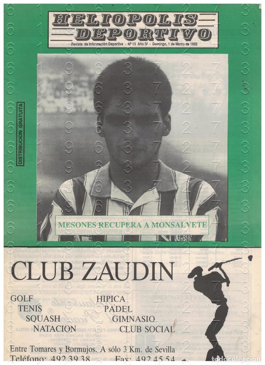 Colecionismo desportivo: REAL BETIS BALOMPIE HELIOPOLIS DEPORTIVO N&ordm; 13 1992 MONSALVETE U78