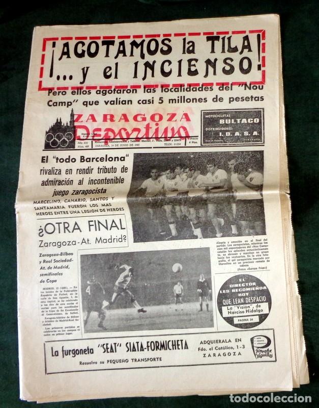 Coleccionismo deportivo: DIARIO ZARAGOZA DEPORTIVA Junio 1965 F&Uacute;TBOL VINTAGE. REAL ZARAGOZA FC BARCELONA. LOS MAGN&Iacute;FICOS