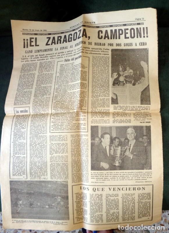 Coleccionismo deportivo: P&Aacute;GINAS DEPORTES HERALDO de ARAG&Oacute;N. REAL ZARAGOZA CAMPE&Oacute;N COPA 1966. F&Uacute;TBOL. LOS MAGN&Iacute;FICOS