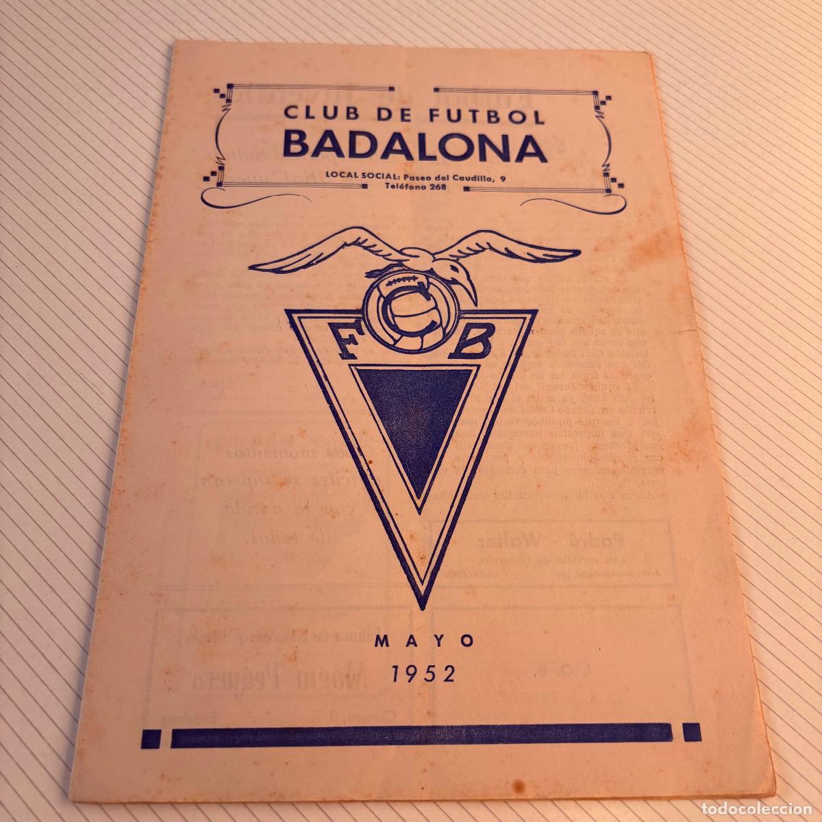 Coleccionismo deportivo: Revista bolet&iacute;n club de f&uacute;tbol Badalona 1952 mayo