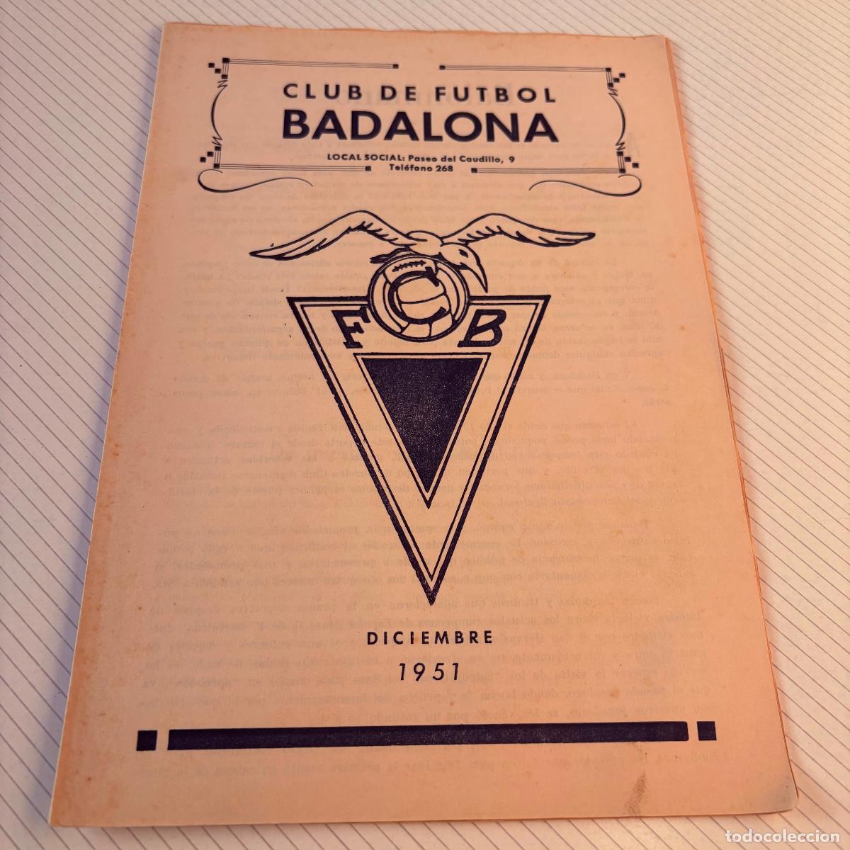 Coleccionismo deportivo: Revista bolet&iacute;n club de f&uacute;tbol Badalona 1951 diciembre