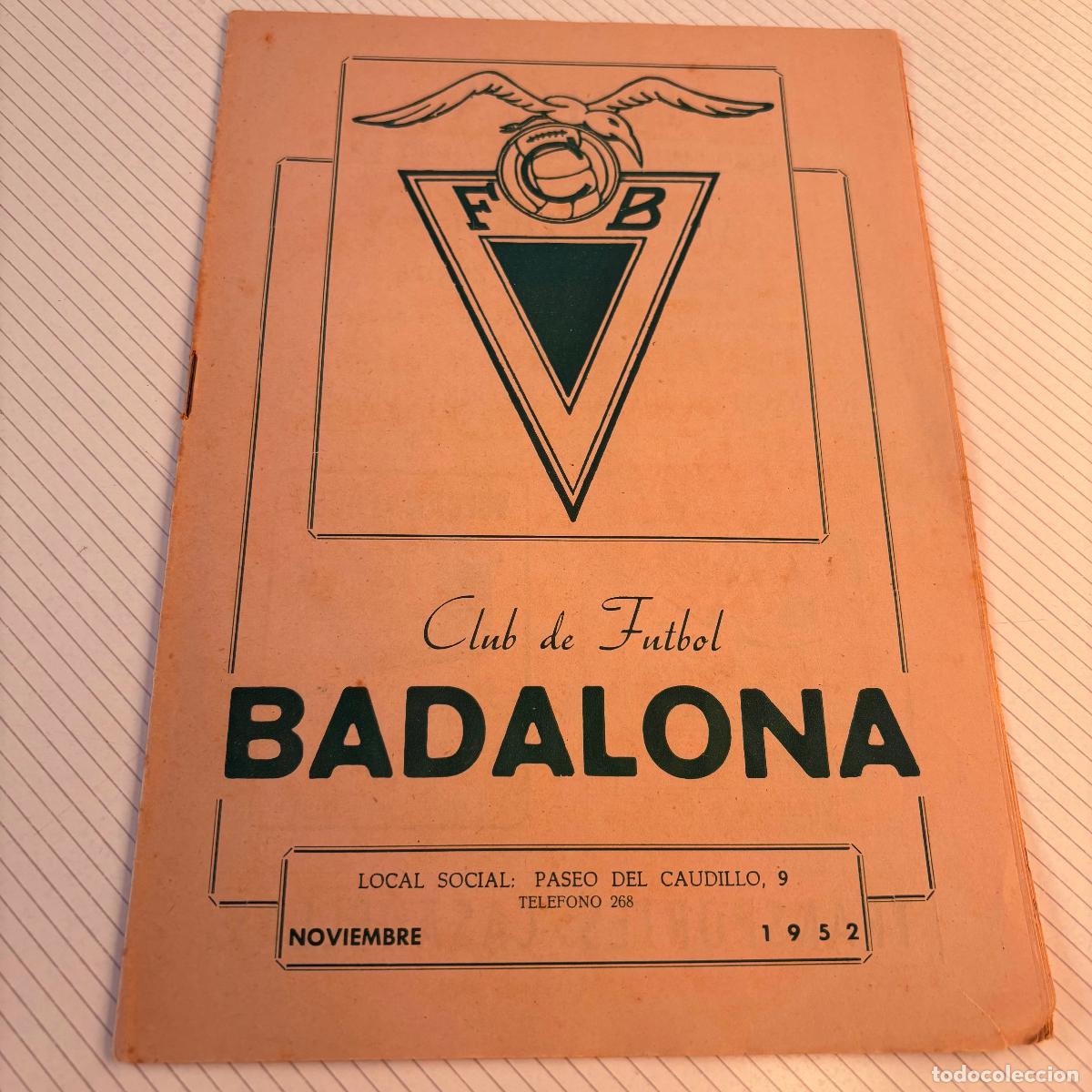 Coleccionismo deportivo: Revista bolet&iacute;n club de f&uacute;tbol Badalona 1952 noviembre