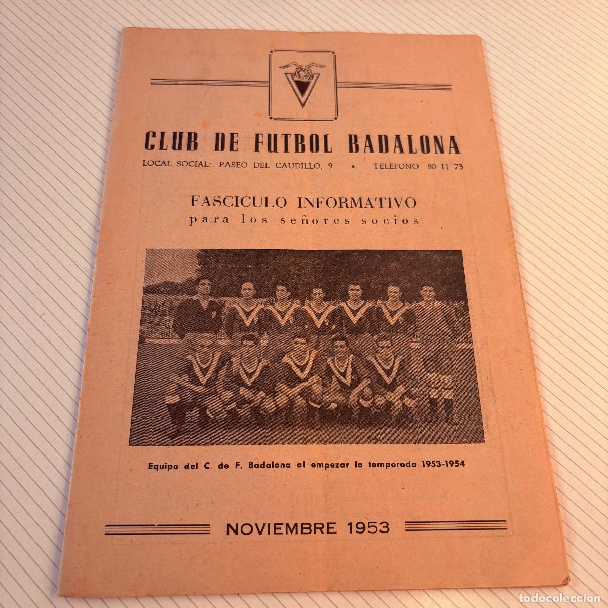 Coleccionismo deportivo: Revista bolet&iacute;n club de f&uacute;tbol Badalona 1953 noviembre