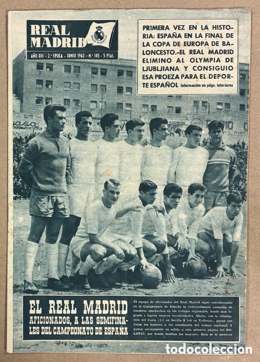 Coleccionismo deportivo: REAL MADRID N&deg; 145 (1962). REAL MADRID Vs BENFICA FINAL COPA EUROPA, AFICIONADOS, LUIS DEL SOL, BAL