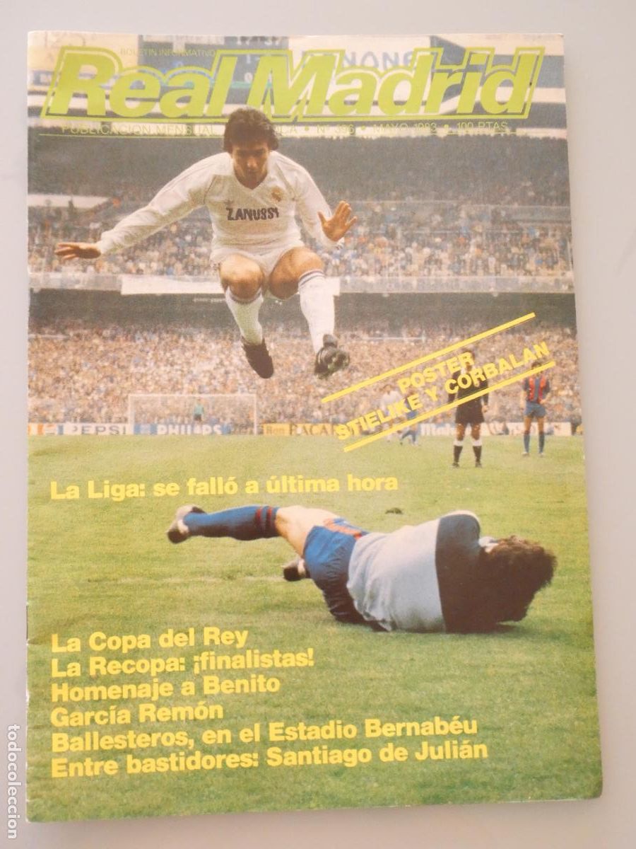 Coleccionismo deportivo: REVISTA DEL REAL MADRID CLUB DE F&Uacute;TBOL BASKET 396 MAYO 1983 JUANITO. POSTER STIELIKE CORBAL&Aacute;N. 120GR