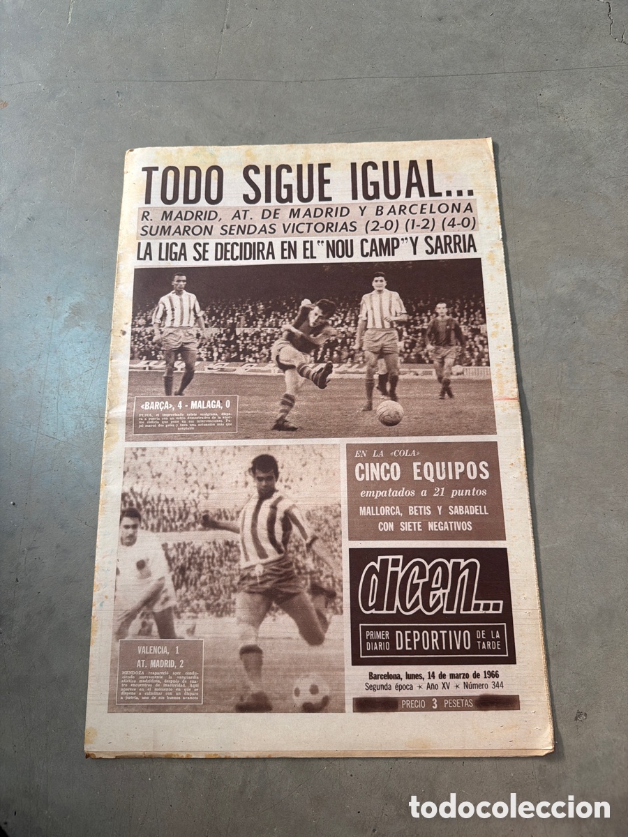 Coleccionismo deportivo: Dicen&hellip; 14/03/1966. Todo sigue igual&hellip; La luga se decidir&aacute; en el &ldquo;Nou Camp&rdquo; y Sarri&aacute;