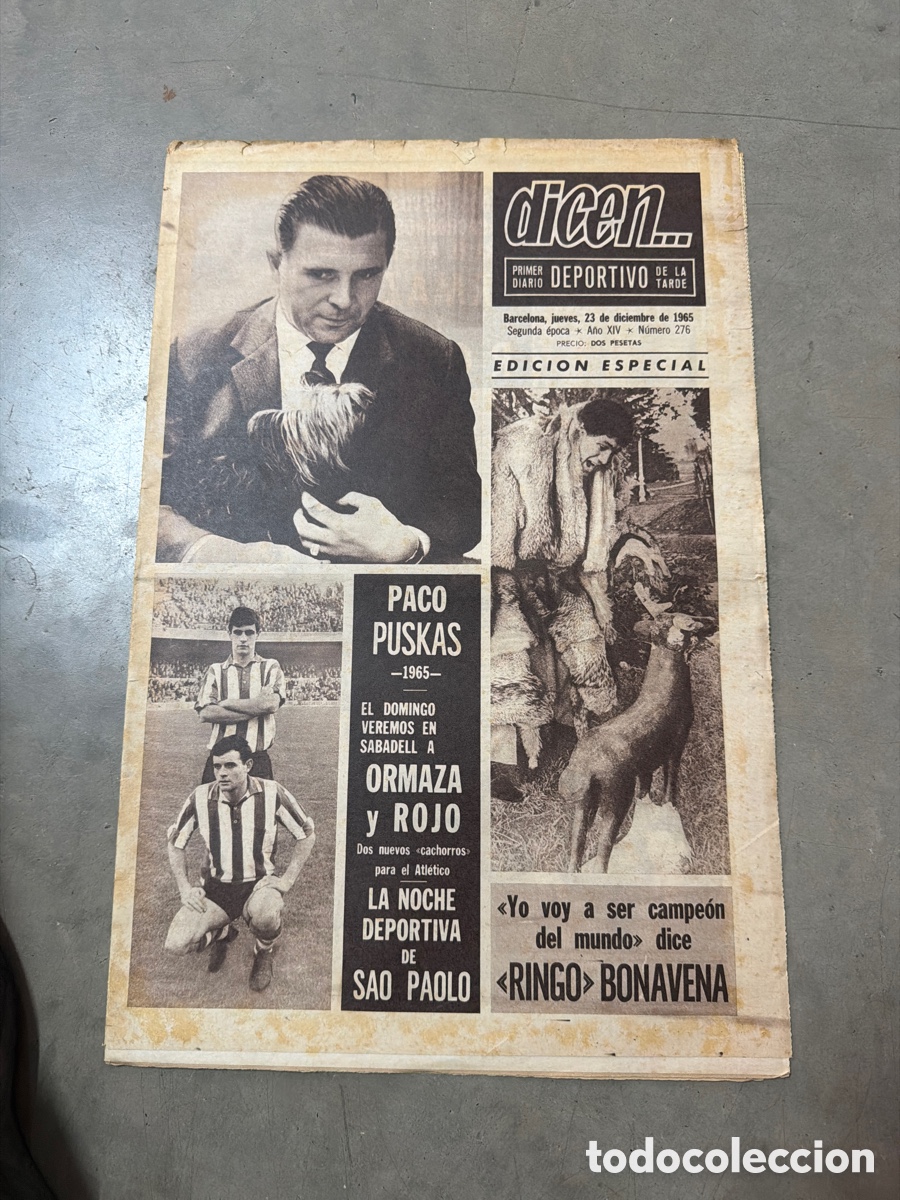 Coleccionismo deportivo: Dicen&hellip; 23/12/1965. Paco Puskas, Ormaza, Rojo y Ringo Bonavena.