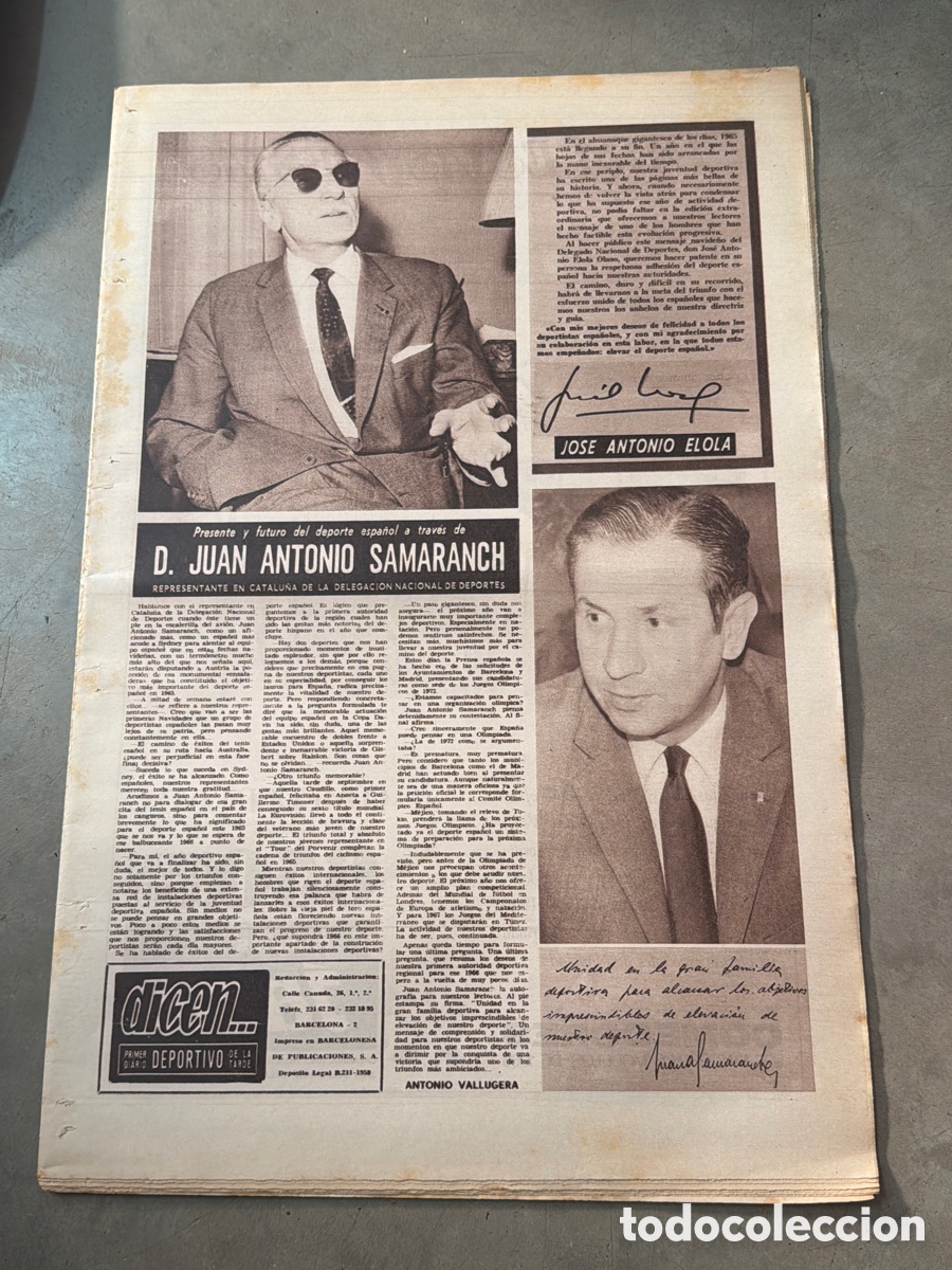 Collectionnisme sportif: Dicen&hellip; 21/12/1965. D. Juan Antonio Samaranch y Jos&eacute; Antonio Elola.