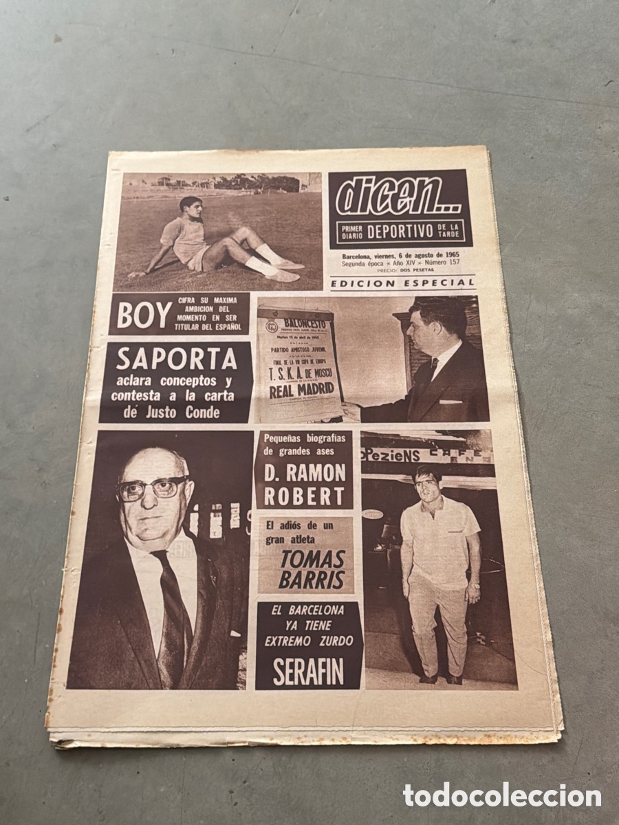 Coleccionismo deportivo: Dicen&hellip; 06/08/1965. Boy, Saporta, D. Ramon Robert, Tomas Barris, y Serafin.