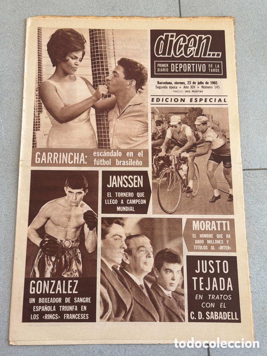 Coleccionismo deportivo: Dicen&hellip; 23/07/1965. Garrincha, Janssen, Moratti, Gonzalez, y Justo Tejada.