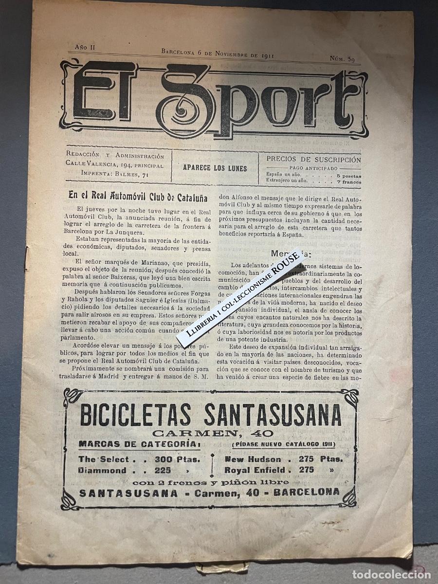 Collectionnisme sportif: DEPORTES - ANTIGUA PUBLICACI&Oacute;N - EL SPORT - A&Ntilde;O II BARCELONA 6 NOVIEMBRE 1911 N&ordm; 9 PARTIDO FOOT-BALL