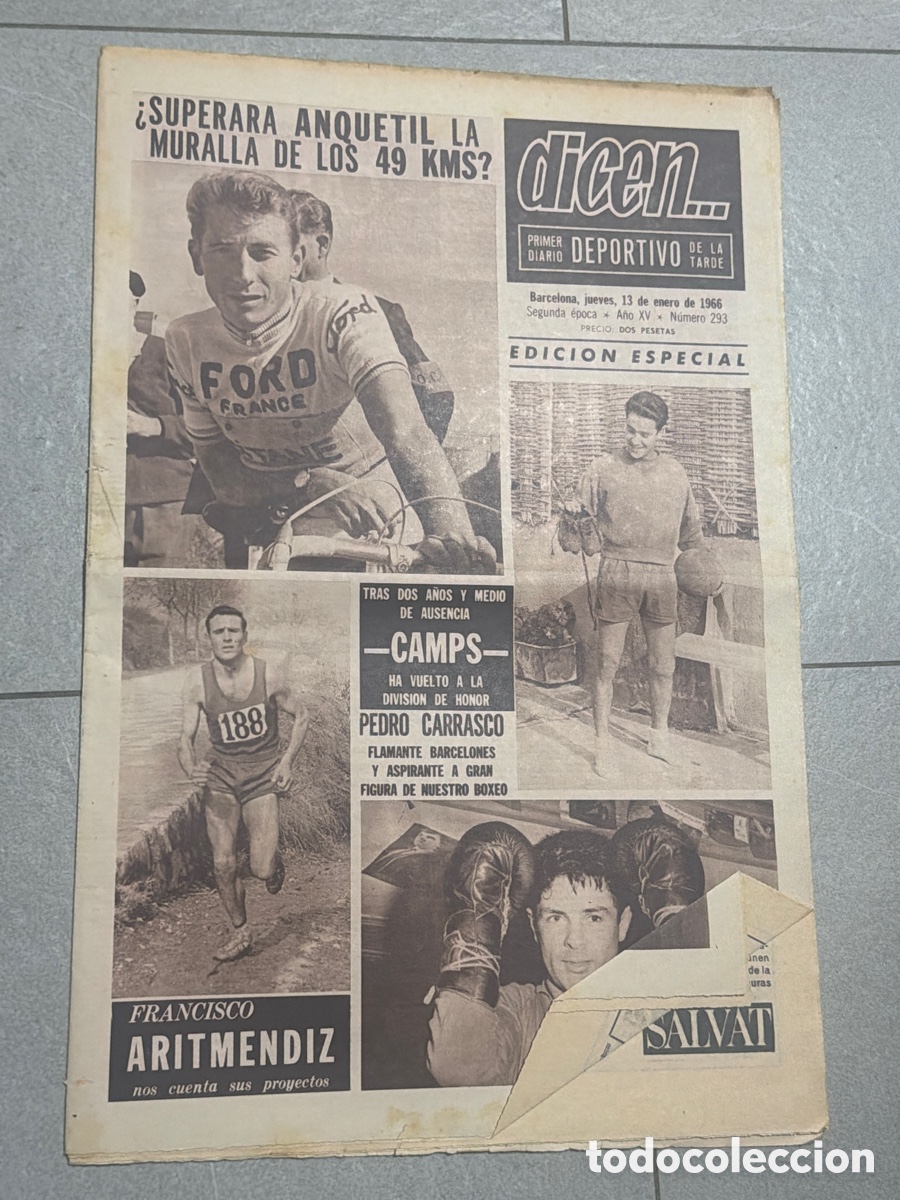 Coleccionismo deportivo: Dicen&hellip; 13/01/1966. Anquetil, Calos, Pedro Carrasco, y Francisco Artimendiz.