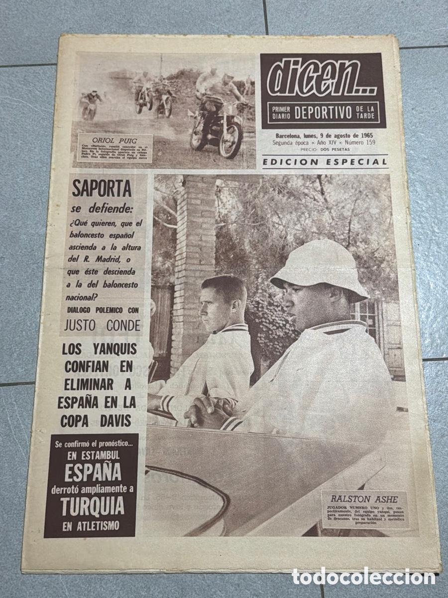Coleccionismo deportivo: Dicen..: 09/08/1965. Oriol Puig, Saporta, Justo Conde, y Ralston Ashe.