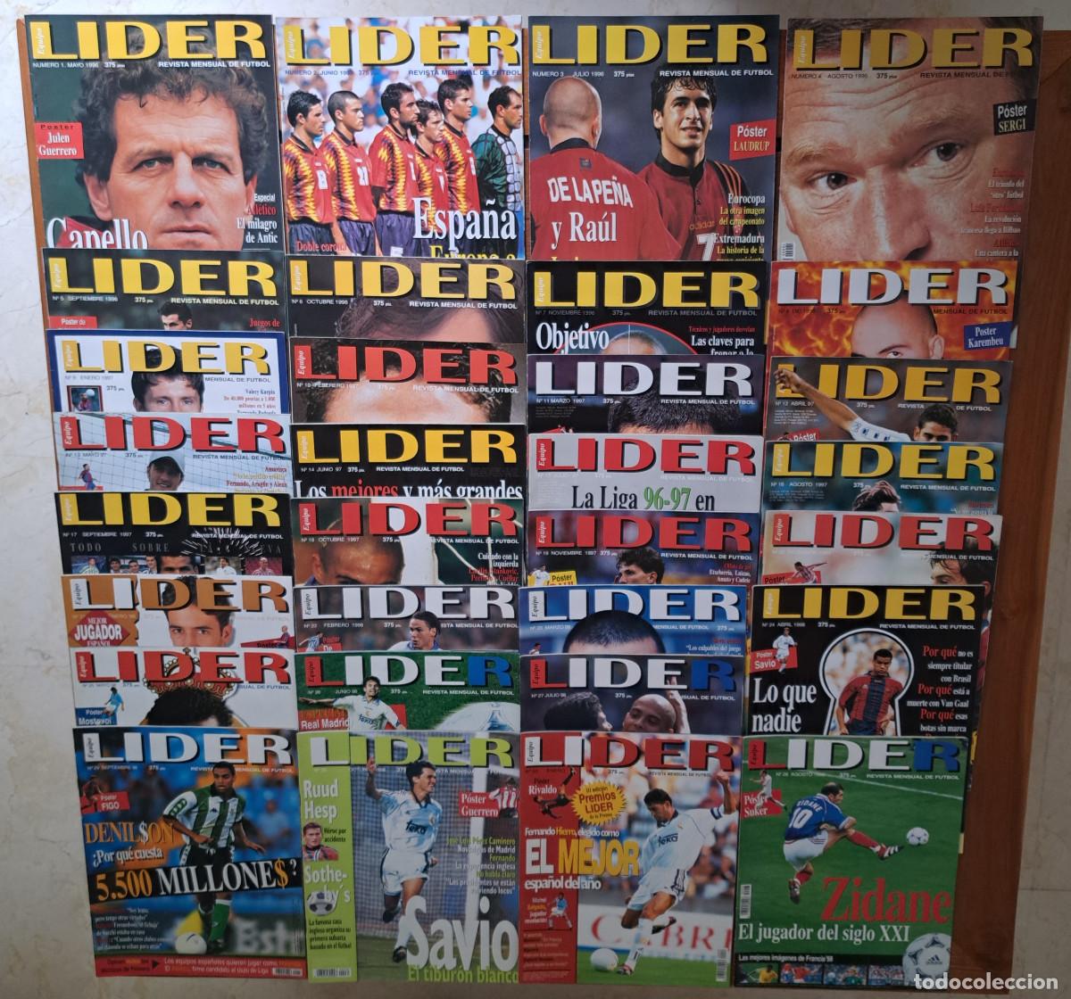 Collezionismo sportivo: LIDER - REVISTA MENSUAL DE F&Uacute;TBOL - MAYO 1996 a ENERO 1999 - LOTE DE 31 REVISTAS - NUEVAS
