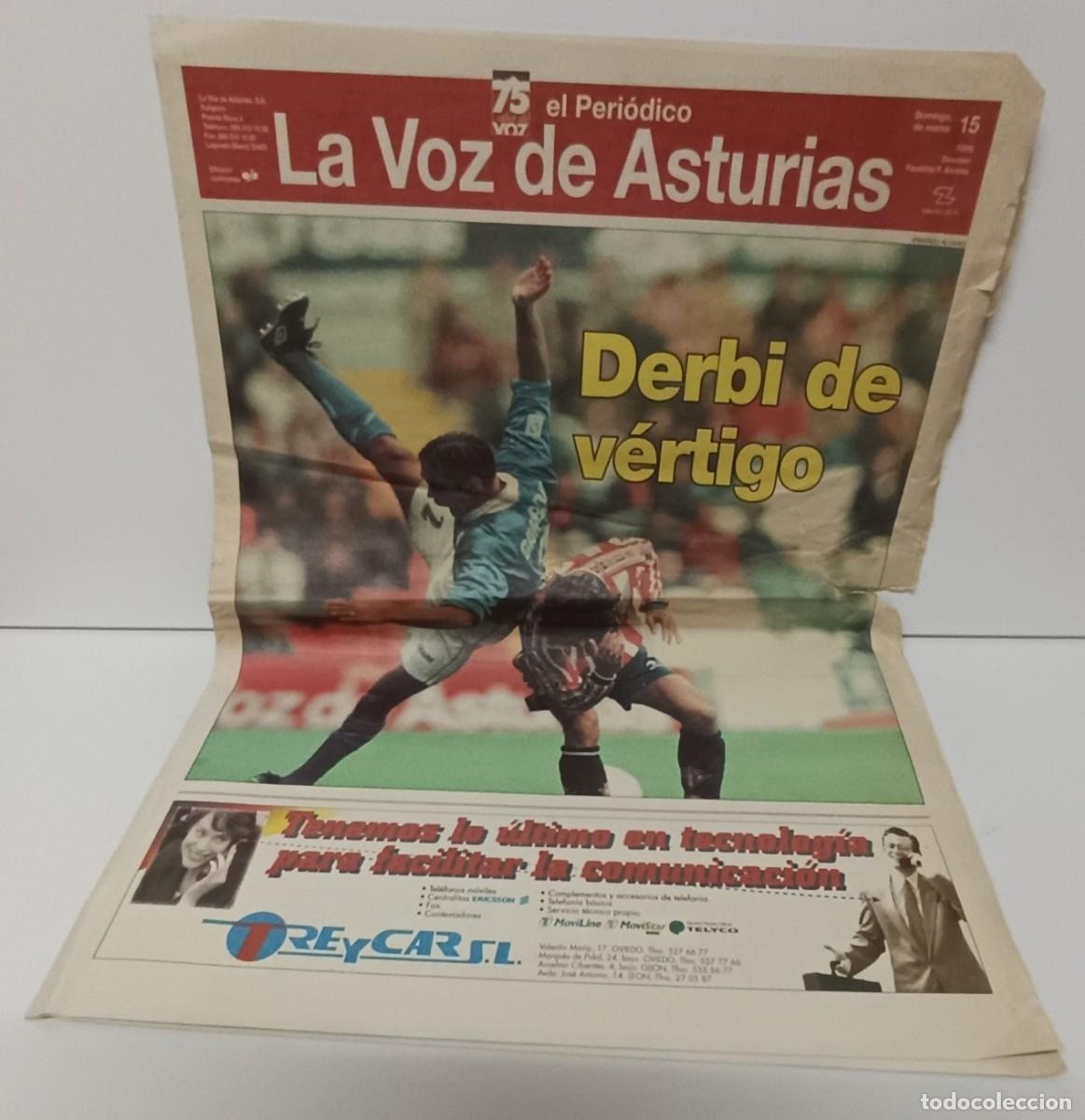 Coleccionismo deportivo: Hoja especial La Voz de Asturias 15/03/1998 Derbi Oviedo-Sporting