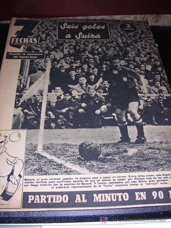 Sports collectibles: 7 FECHAS, SEIS GOLES A SUIZA, PARTIDO AL MINUTO EN 90 FOTOS -MADRID 20 DE FEBRERO 1951,  ILUSTRADO,